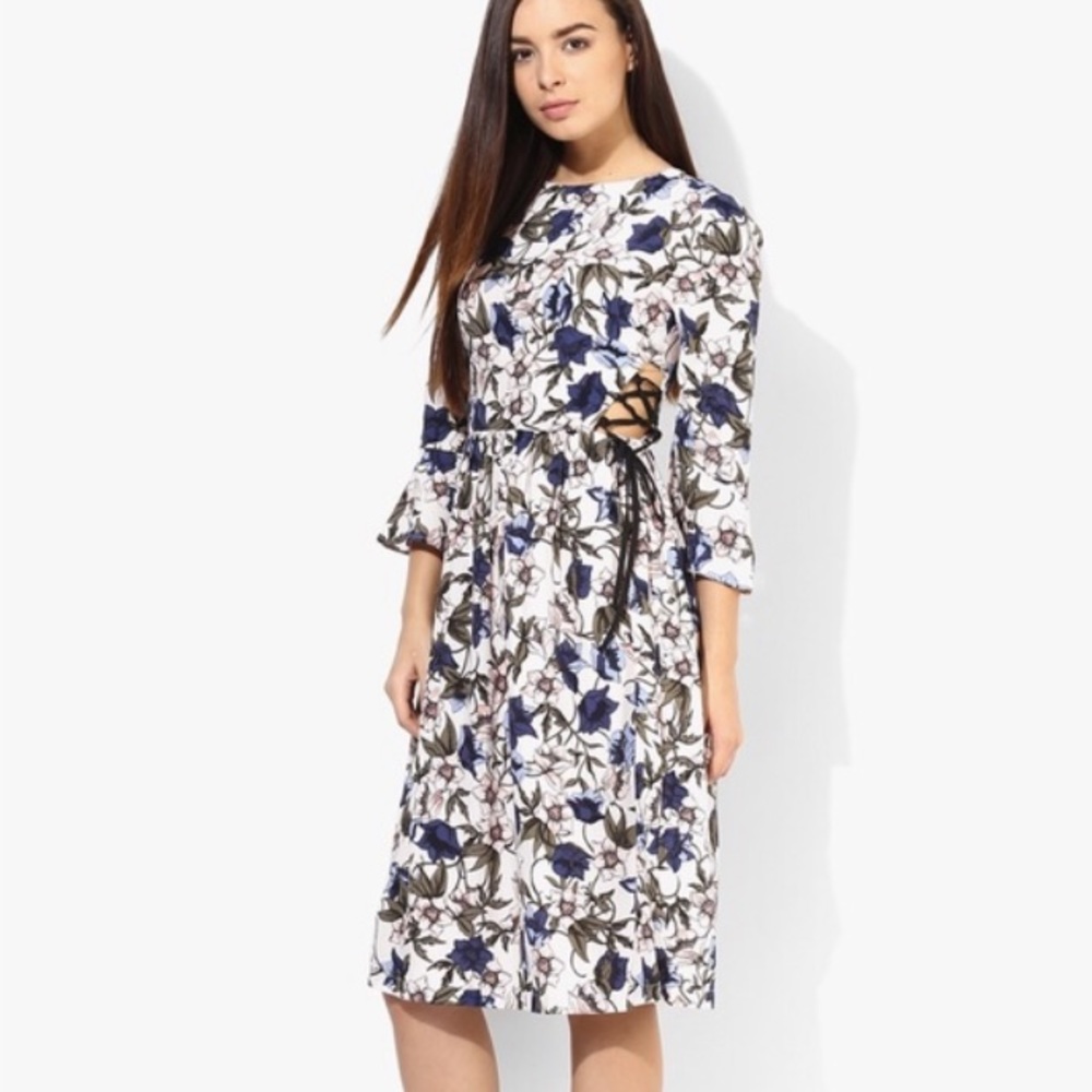 Topshop Floral Midi Dress - Blue and White